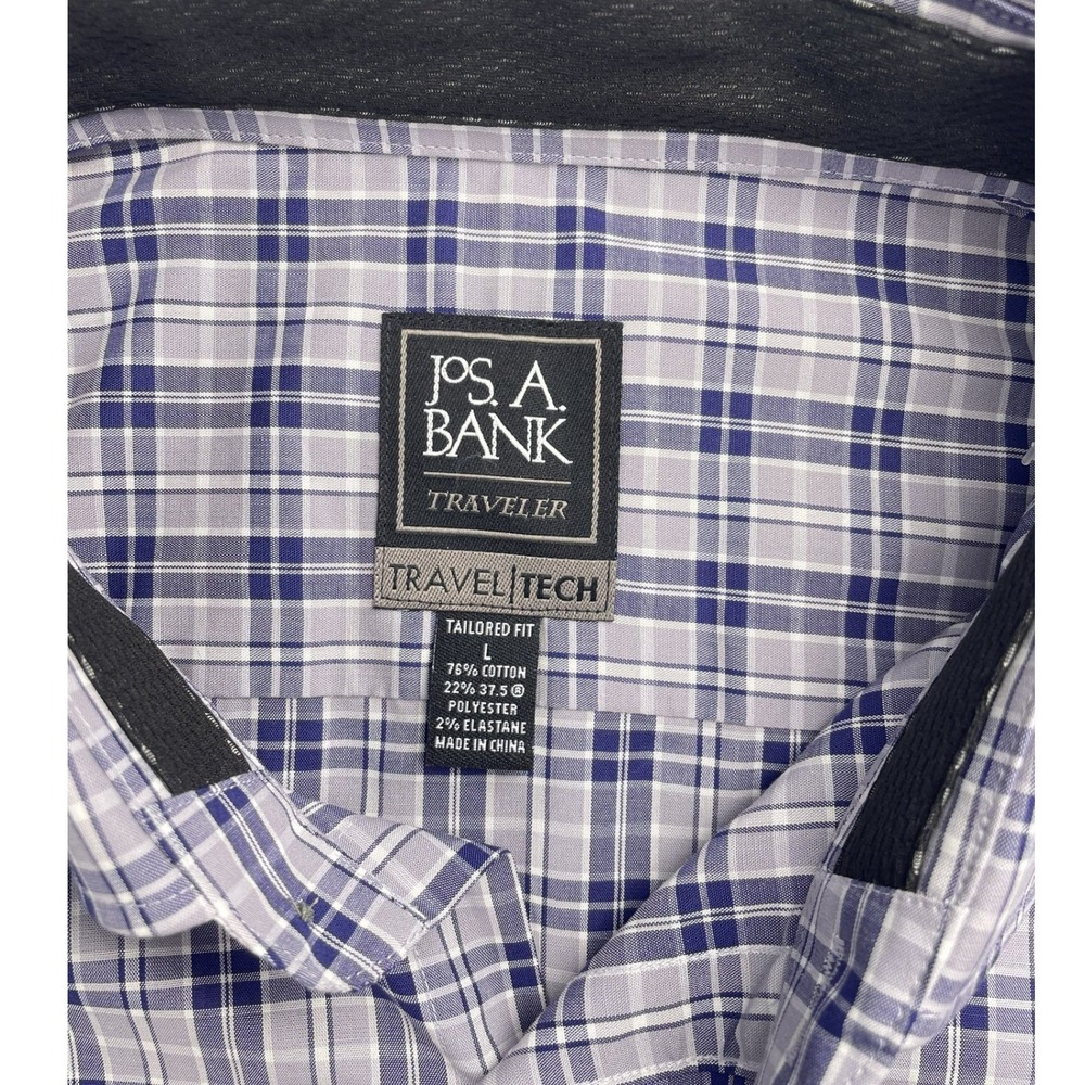 Jos. A. Bank Shirt Mens L Traveler Travel Tech Plaid Tailored Fit Stretch - Picture 4 of 9